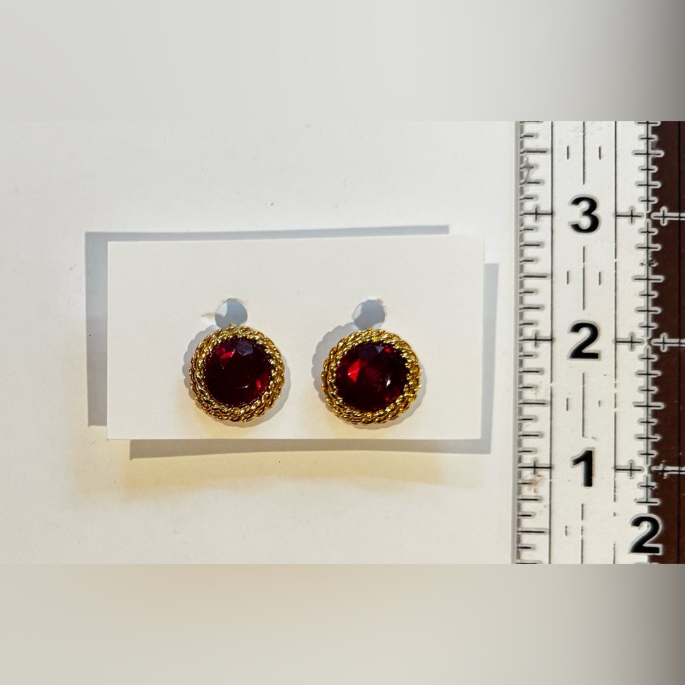 Elegant Gold and Red Stud Earrings